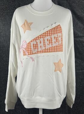 Mainstrip Cheer Gingham Bow Patch Sweatshirt Lightweight Pullover NWT SZ Large